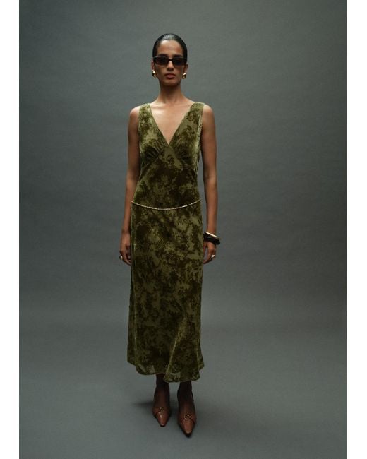 Mango Green Jacquard V-Neck Dress