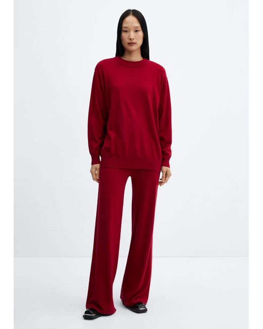 Mango Red Knitted Wideleg Trousers