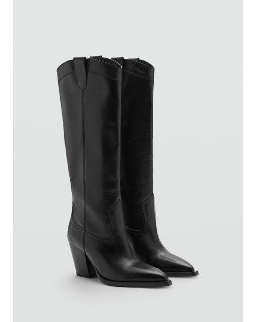Mango Black Cowboy Leather Boots