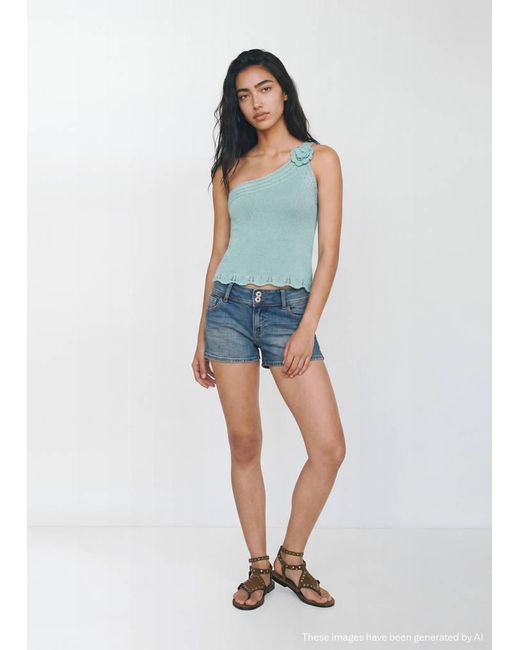 MANGO TEEN Blue Asymmetric Openwork Knit Top