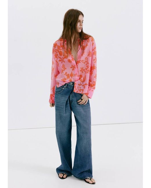 Mango Red Floral Print Lyocell Shirt