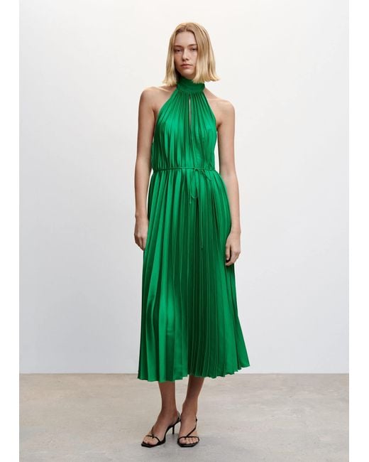 Mango Pleated Halter Neck Dress in Green | Lyst UK Mango Pleated Halter Neck Dress in Green | Lyst UK
