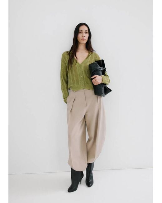Mango Green Knitted Braided Cardigan