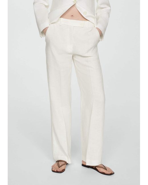 Mango White 100% Linen Suit Trousers