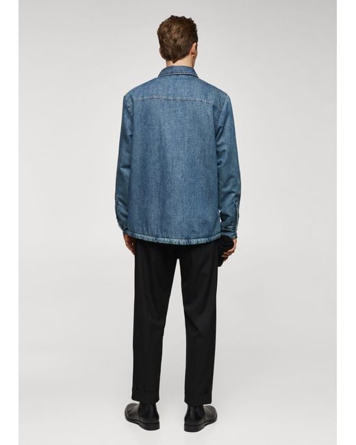 Mango Blue Quilted Denim Overshirt Medium Vintage for men