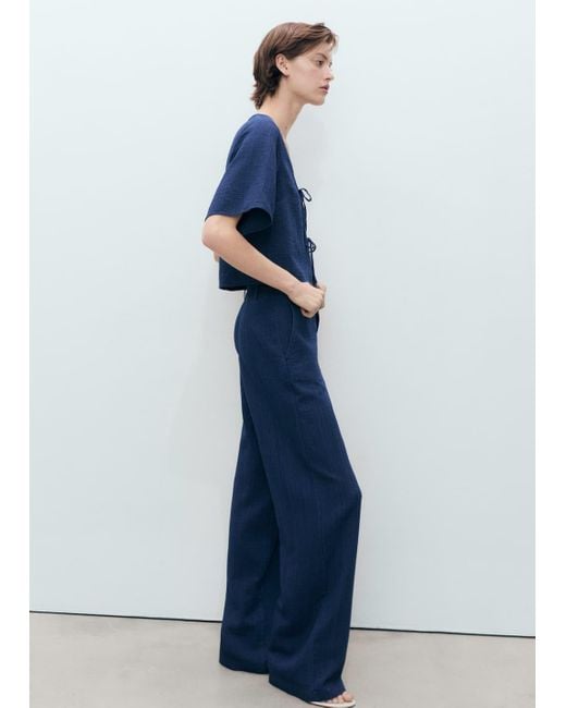 Mango Blue High-Waisted Soft Denim Pants