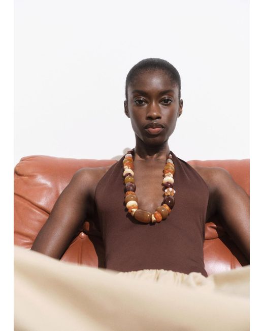 Mango Brown Maxi Necklace With Combined Resin Balls