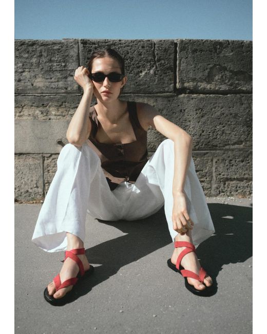 Sandali Fasce Camoscio Rosso di Mango in White