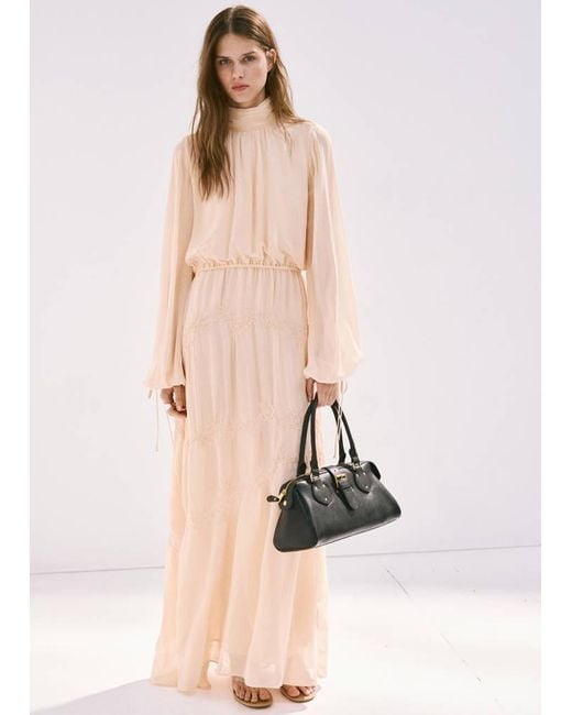 Mango Natural Flowy Dress With Embroidered Details