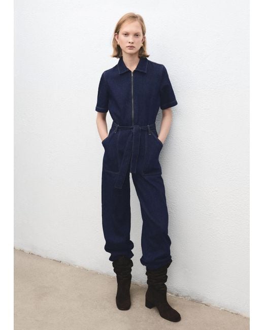 Mango Blue Belt Denim Jumpsuit