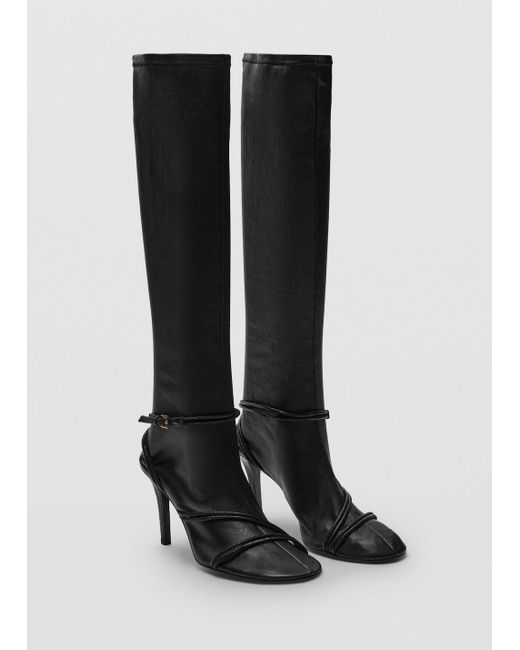 Mango Black High Leather Boots With Straps