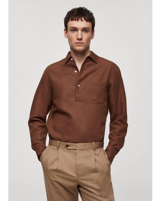 Mango Brown Slim-fit Linen Shirt for men