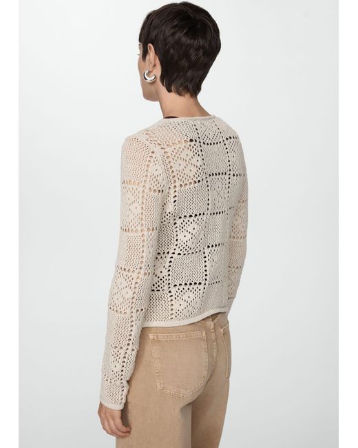 Mango White Crochet Sweater With Openwork Details