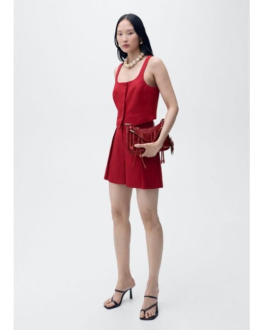 Mango Red Linen-Blend Suit Bermuda Shorts