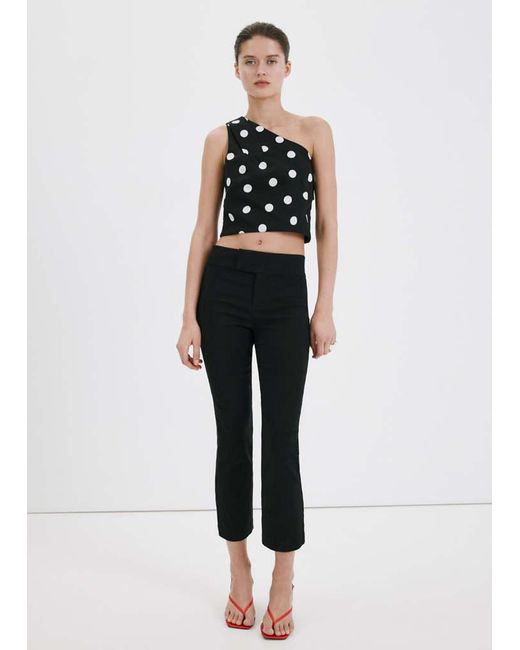 Mango White Asymmetric Polka Dot Top