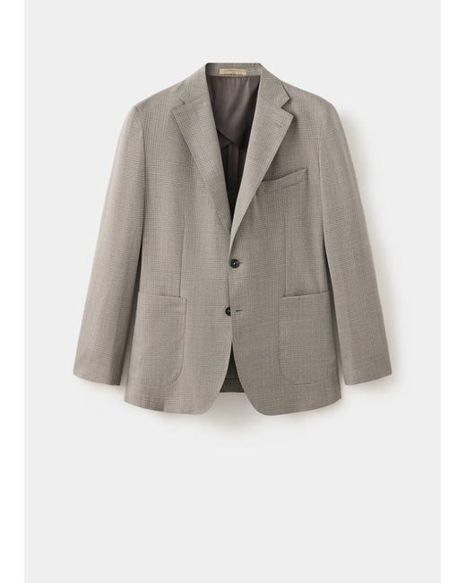 Mango Gray Checked Wool Blend Slim-Fit Blazer for men