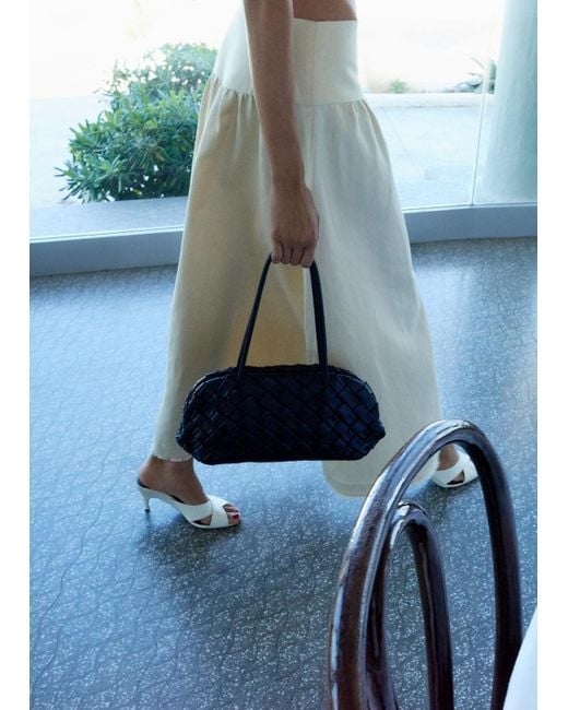 Mango Blue Braided Leather Shoulder Bag