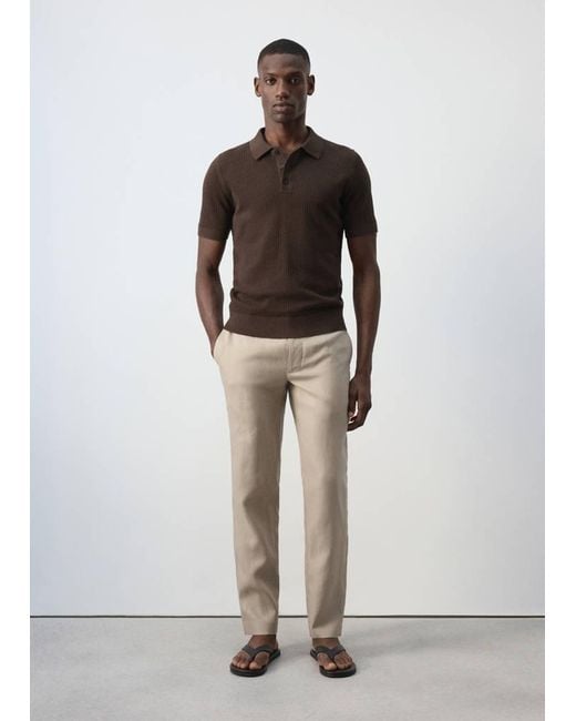 Mango Multicolor Slim-Fit 100% Linen Trousers for men