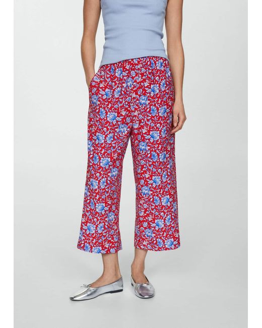 Mango Red Floral Print Culotte Trousers