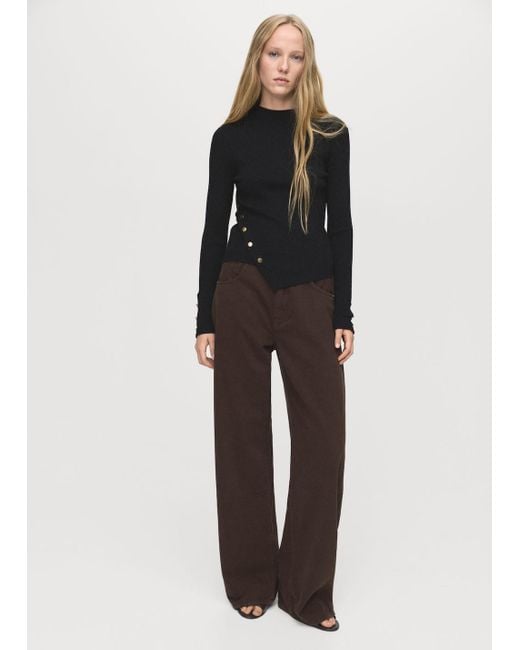 Mango Black Asymmetrischer Pullover Mit Knöpfen