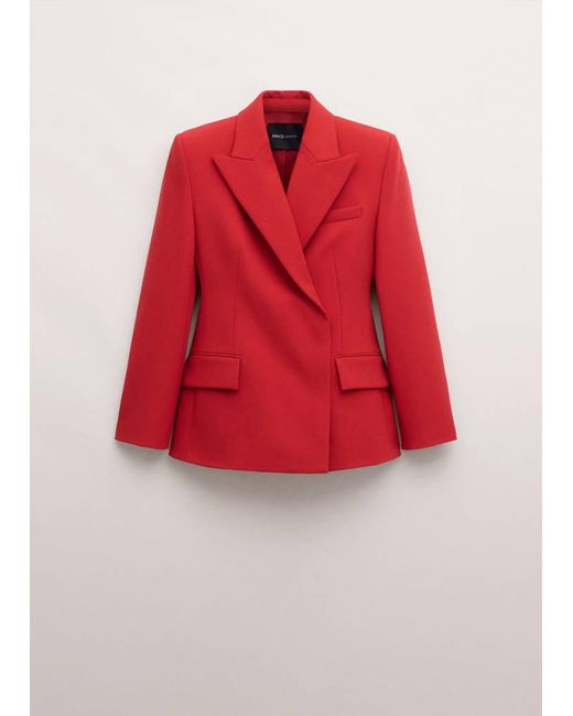 Mango Red Fitted Double-Breasted Blazer