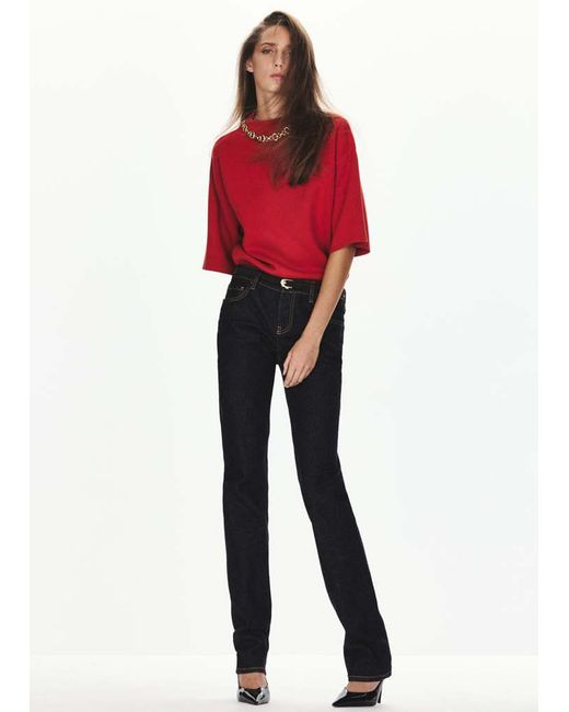 Mango Red Fine-Knit Roll-Neck Jumper