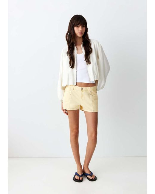 MANGO TEEN White Studded Denim Shorts