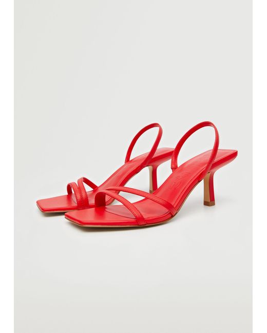 Mango Heel Leather Sandals in Red - Lyst