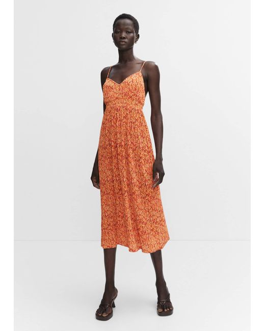 Mango Orange Cross-back Textured Dress
