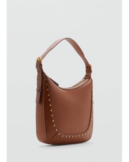 Borsa Da Spalla Borchie Marrone Medio di Mango in Brown