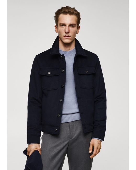 Mango Blue Pocketed Wool-blend Jacket for men