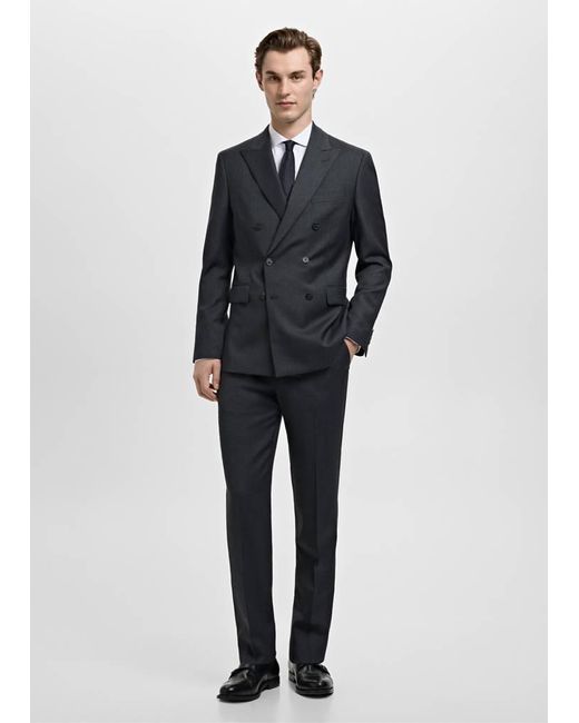 Mango Blue Turin 100% Wool Double-Breasted Suit Jacket for men