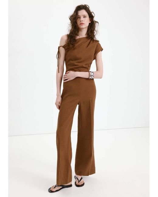 Mango Natural Asymmetric Linen Lyocell Jumpsuit