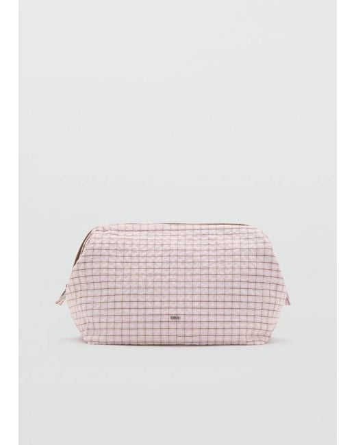 Mango Pink Checked Cotton Wash Bag