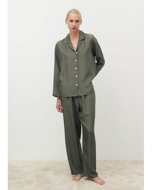 Mango Green Silk Long Shirt Forest