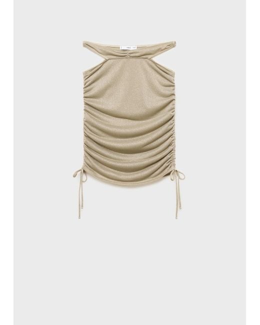 Mango White Lurex Gathered Skirt With Cut-Out