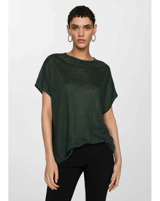 Mango Green Short-sleeved Linen T-shirt