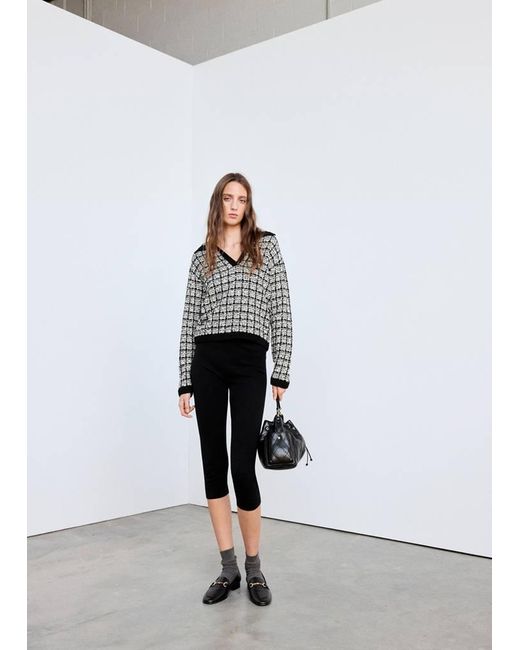 Pull En Tweed Col Polo Noir Mango en coloris White