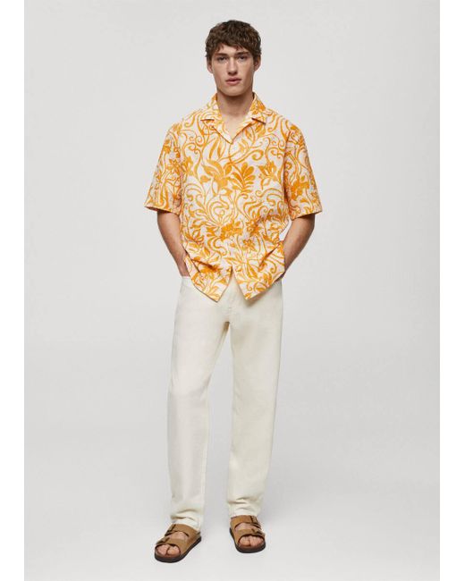 Camicia cotone texture stampata di Mango in White da Uomo