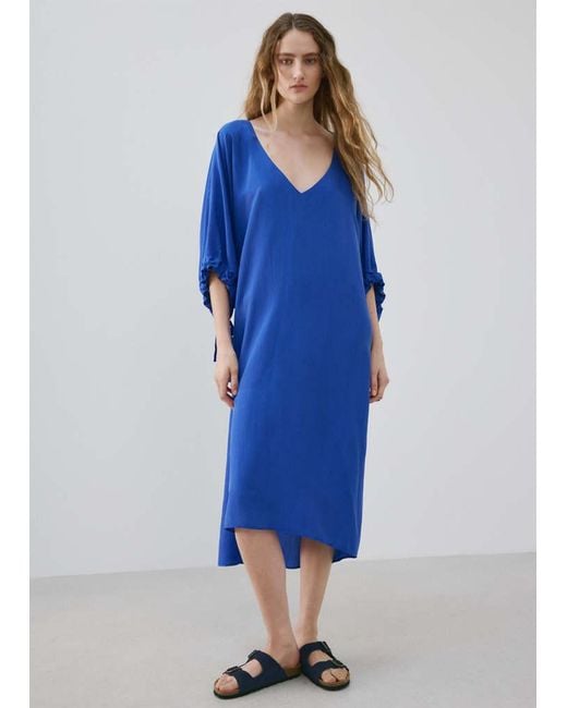 Mango Blue Puffed Sleeve Silk Nightgown