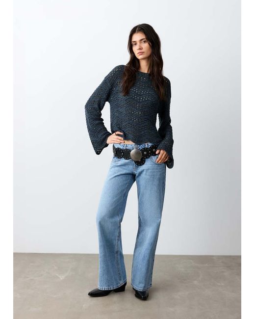 MANGO TEEN Blue Openwork Knit Sweater