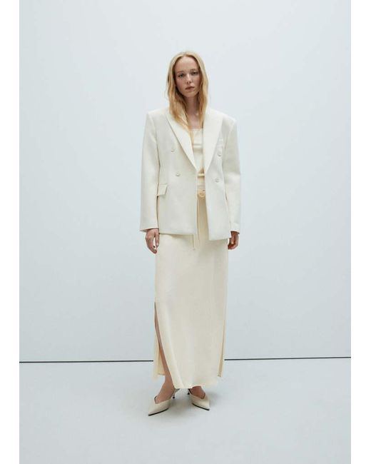 Mango White Elastic-Waist Skirt With Slits