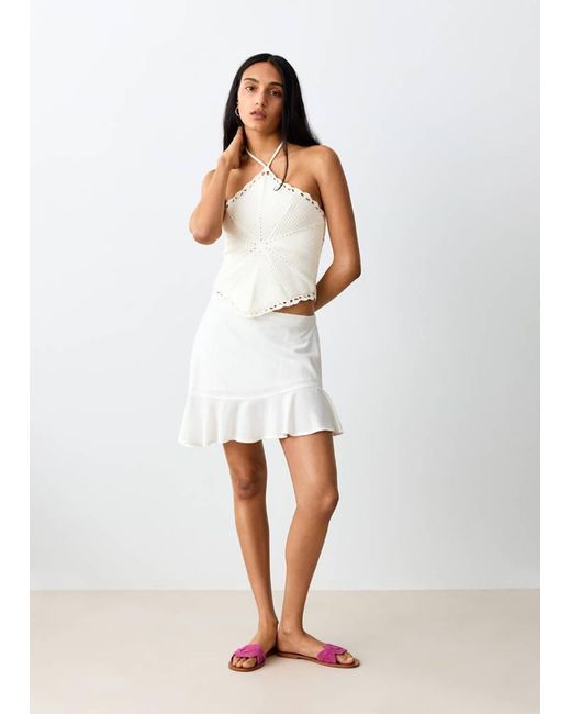 MANGO TEEN White Crochet Openwork Halter Top