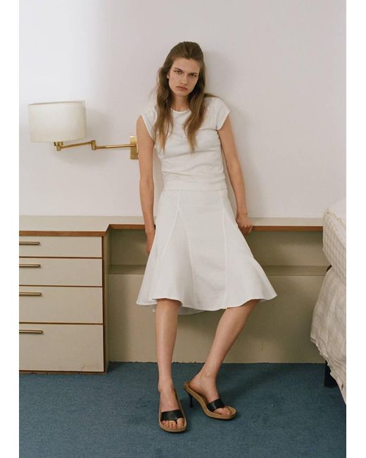 Mango Natural Midi Cotton Skirt With Godets