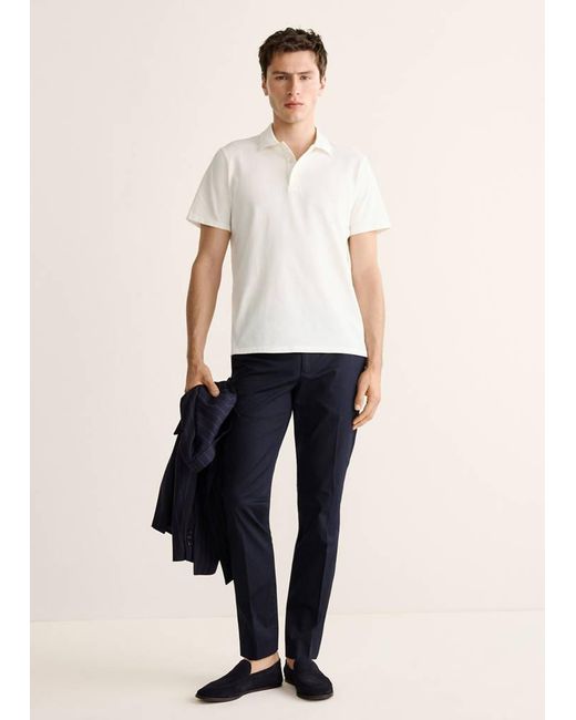 Mango White 100% Cotton Fine-Knit Polo Shirt for men