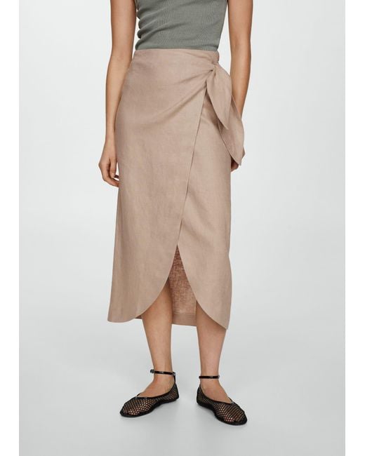 Mango Natural Bow Linen Skirt Light/pastel