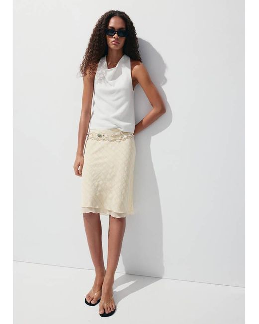 Mango White Midi Skirt With Layered Plaid