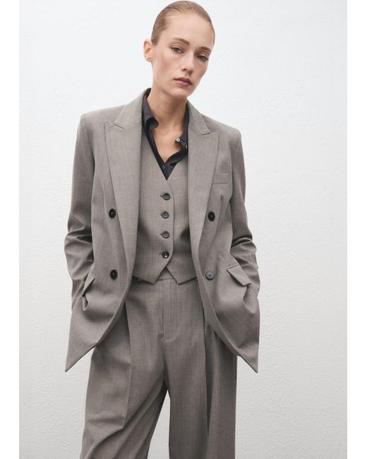 Blazer De Costume En Laine Mélangée Double Boutonnage Gris Mango en coloris Gray