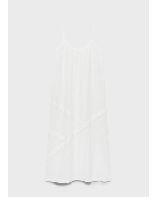 Mango White Cotton Spaghetti-Strap Nightgown