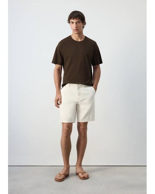Mango Brown Relaxed Fit Cotton-Linen Blend T-Shirt for men